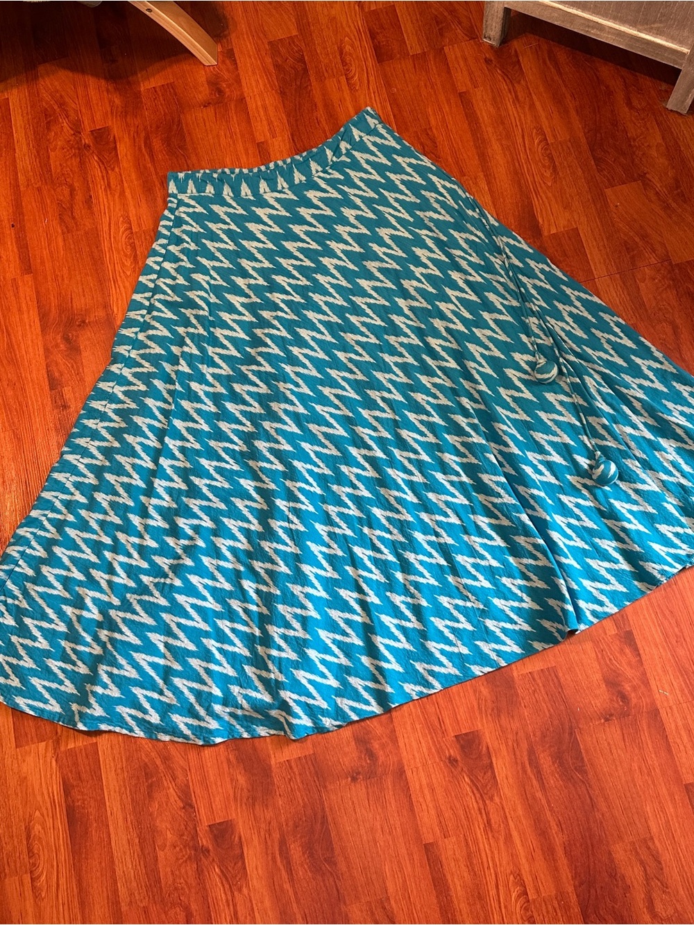 Teal and White Chevron A-Line Maxi Skirt.